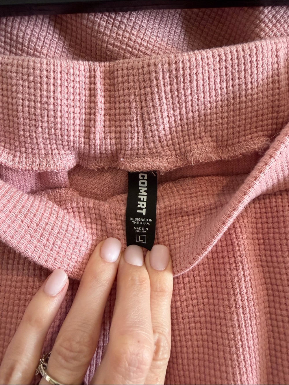 Comfrt Women's Pink Two-Piece Waffle Lounge Set - Picture 2 of 8